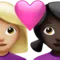 Pasangan dengan Hati: Wanita, Wanita, Warna Kulit Sedang-Terang, Warna Kulit Gelap emoji di iPhone (iOS 14.5)