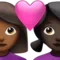 Couple with Heart: Woman, Woman, Medium-Dark Skin Tone, Dark Skin Tone emoji on iPhone