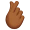Hand with Index Finger and Thumb Crossed: Medium-Dark Skin Tone emoji on Apple iOS 16.4