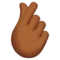 Hand with Index Finger and Thumb Crossed: Medium-Dark Skin Tone emoji on Apple iOS 17.4