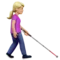 Woman with White Cane: Medium-Light Skin Tone, Facing Right emoji on iPhone