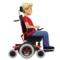 Man in Motorized Wheelchair: Medium-Light Skin Tone, Facing Right emoji on iPhone