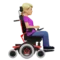 Woman in Motorized Wheelchair: Medium-Light Skin Tone, Facing Right emoji on iPhone