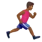 Man Running: Medium-Dark Skin Tone, Facing Right emoji on iPhone