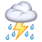 Moln med blixtar och regn emoji på iPhone (iOS 9.1)