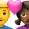 Couple With Heart - Man: No Skin Tone, Woman: Medium-Dark Skin Tone emoji on iPhone (iOS 16.4)