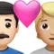 ハートのカップル：男性、人物、明るい肌色、やや明るい肌色 iPhoneの絵文字