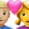 Couple With Heart - Man: Medium-Light Skin Tone, Woman: No Skin Tone emoji on iPhone (iOS 16.4)