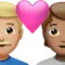 ハートのカップル：男性、人物、やや明るい肌の色、中程度の肌の色 iPhoneの絵文字