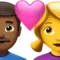 ハートのカップル - 男性：中程度の濃い肌の色、女性：肌の色なし iPhoneの絵文字