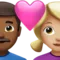 ハートを持ったカップル - 男性：やや濃い肌の色、女性：やや明るい肌の色 iPhoneの絵文字