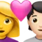 ハートのカップル：女性、人物、肌の色なし、肌の色が明るい iPhoneの絵文字