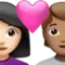ハートを持つカップル：女性、人物、明るい肌色、中間の肌色 iPhoneの絵文字