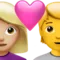ハートを持つカップル：女性、人物、やや明るい肌の色、肌の色なし iPhoneの絵文字