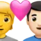 ハートのカップル: 人、男性、肌の色なし、肌の色が明るい iPhoneの絵文字