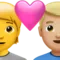 心形情侣：人物，男性，无肤色，中等偏浅肤色 iPhone 上的表情符号 (iOS 14.6)