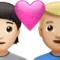 ハートのカップル：人物、男性、明るい肌色、やや明るい肌色 iPhoneの絵文字