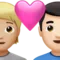 Cuplu cu inimă: Persoană, Bărbat, Ten mediu-deschis, Ten deschis emoji pe iPhone (iOS 15.4)