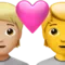 心形情侣：人，人，中等偏浅肤色，无肤色 iPhone 上的表情符号 (iOS 14.6)