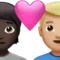 ハートのカップル：人物、男性、暗い肌の色、やや明るい肌の色 iPhoneの絵文字