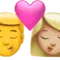 Kyss - Man: Ingen hudton, Kvinna: Mellanljus hudton emoji på iPhone (iOS 16.4)