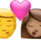 Öpücük - Erkek: Ten rengi belirtilmemiş, Kadın: Orta ten rengi iPhone üzerinde emoji (iOS 17.4)