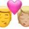 Öpücük: Erkek, Kişi, Ten Rengi Belirtilmemiş, Orta-Açık Ten Rengi iPhone üzerinde emoji (iOS 17.4)