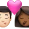 キス - 男性：明るい肌色、女性：中程度の暗い肌色 iPhoneの絵文字