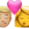 Öpücük - Erkek: Orta-Açık Ten Tonu, Kadın: Ten Tonu Belirtilmemiş iPhone üzerinde emoji (iOS 17.4)