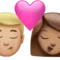 Kyss - Man: Mellanljus hudton, Kvinna: Mellan hudton emoji på iPhone (iOS 16.4)