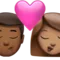 Kyss - Man: Mellanmörk hudton, Kvinna: Mellan hudton emoji på iPhone (iOS 16.4)