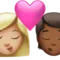 キス：女性、人物、やや明るい肌色、やや暗い肌色 iPhoneの絵文字