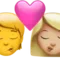 キス：人物、女性、肌色なし、やや明るい肌色 iPhoneの絵文字