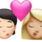 キス: 人物、女性、明るい肌色、やや明るい肌色 iPhoneの絵文字