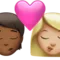 Kyss: Person, Kvinna, Mellanmörk hudton, Mellanljus hudton emoji på iPhone (iOS 16.4)