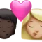 Kyss: Person, Kvinna, Mörk hudton, Mellanljus hudton emoji på iPhone (iOS 16.4)